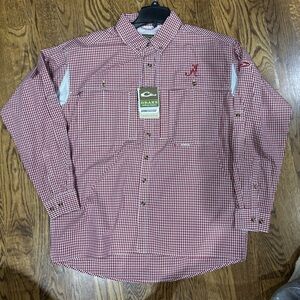 Drake Men's “Alabama” Red and White Plaid Button Down Shirt🐘 NWT size:medium